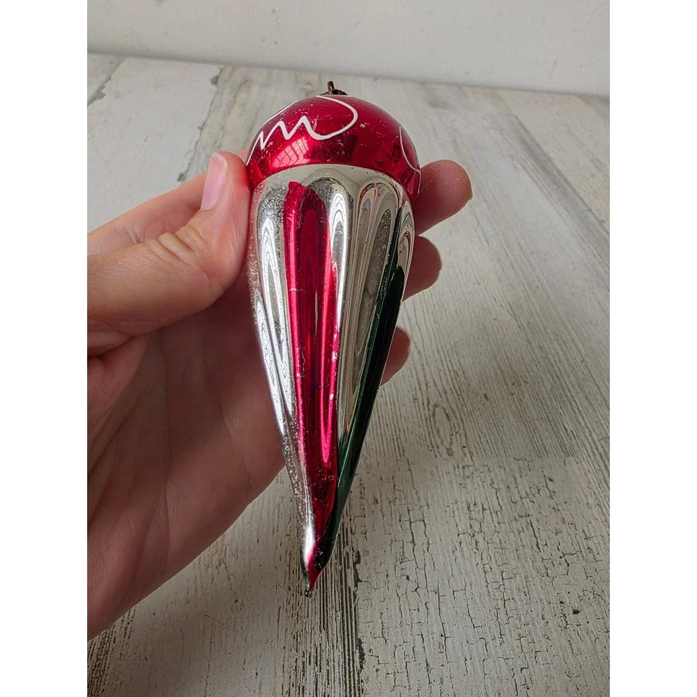 Antique Mercury ice cream cone ornament red Xmas tree parachute